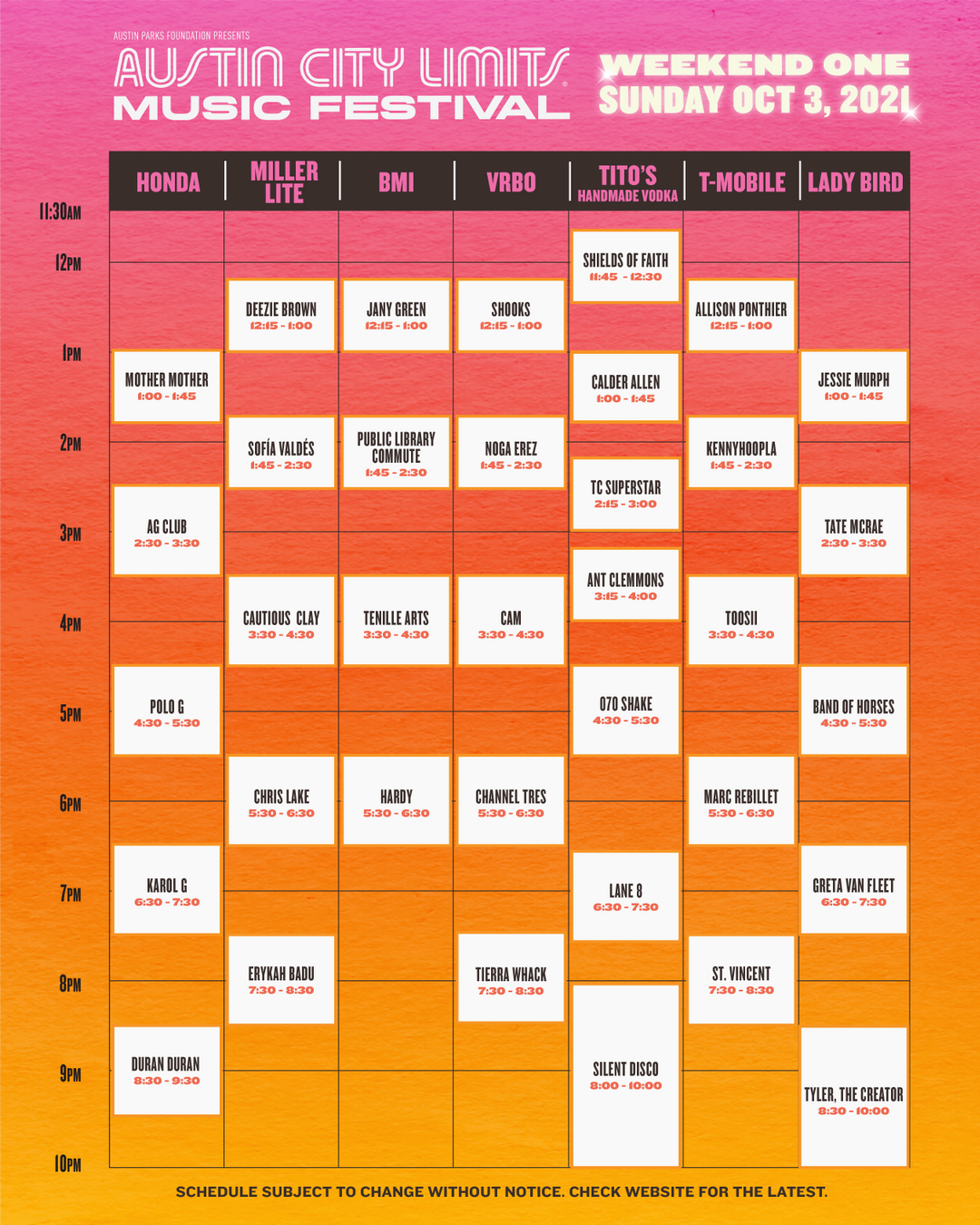 ACL Festival Lineup MX